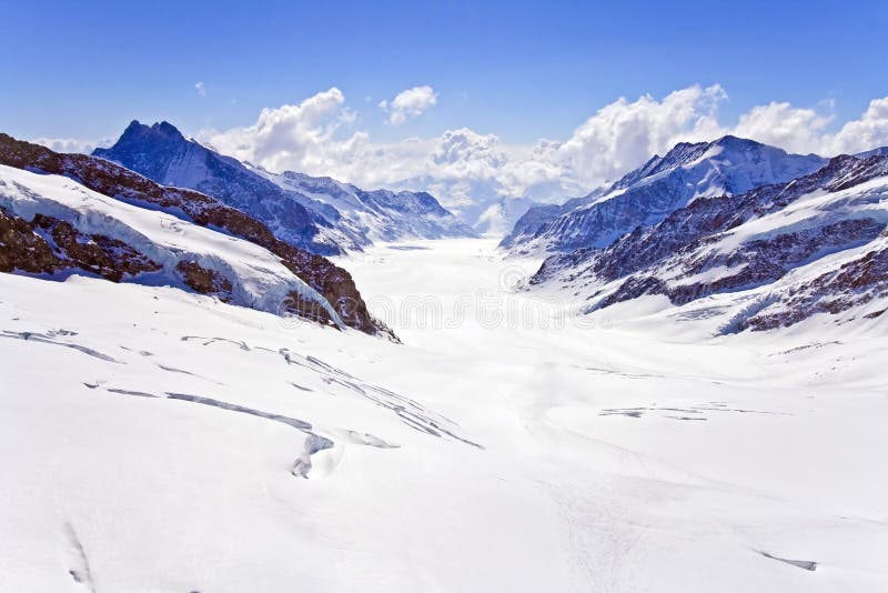 Gran región de Jungfrau del glaciar de Aletsch imágenes de archivo libres de regalías Gran región de Jungfrau del glaciar de Aletsch imágenes de archivo libres de regalías