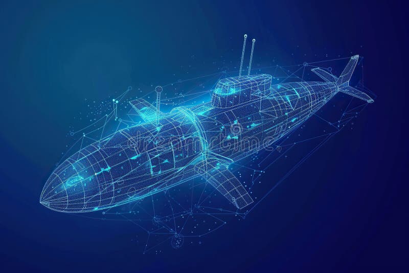 Gran submarino hermoso flotando en el medio del océano profundo durante la composición vívida abstracta de la misión consiste en libre illustration