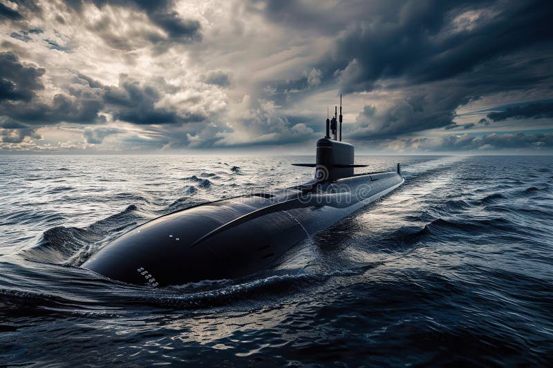Gran submarino hermoso flotando en el medio del océano profundo durante la composición vívida abstracta de la misión consiste en libre illustration