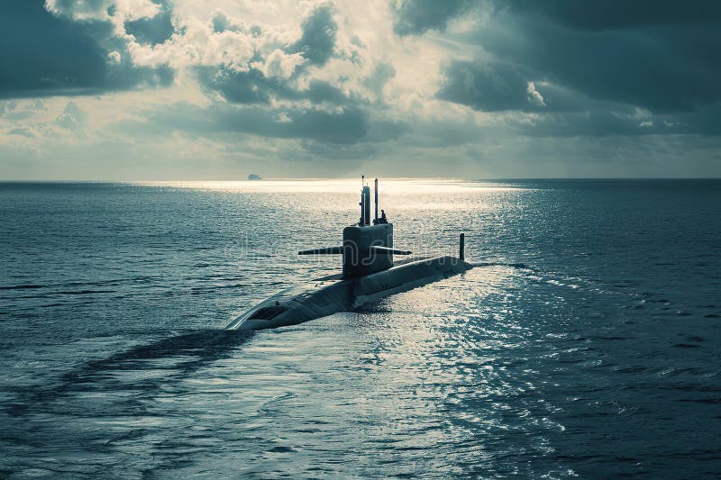 Gran submarino hermoso flotando en el medio del océano profundo durante la composición vívida abstracta de la misión consiste en libre illustration