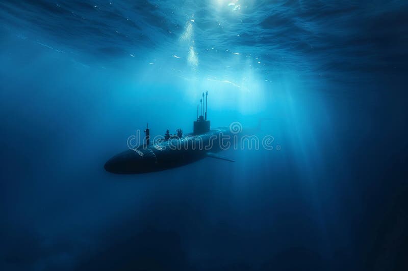 Gran submarino hermoso flotando en medio del océano durante la misión libre illustration