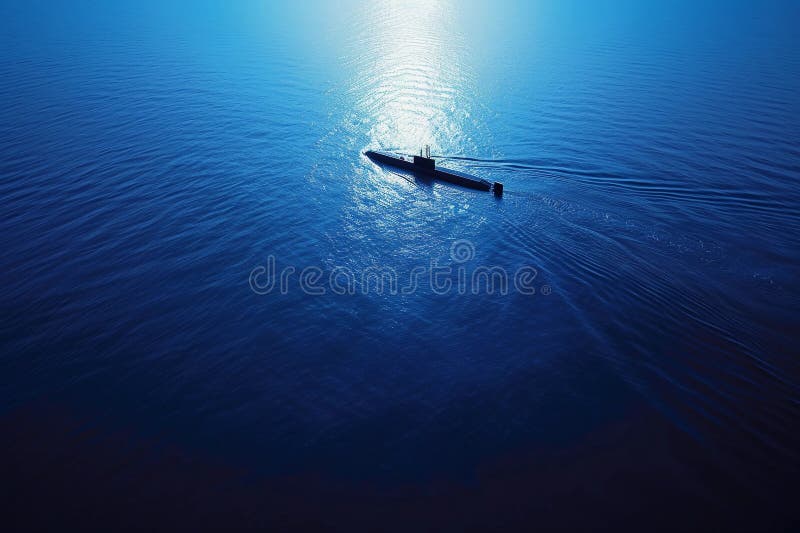 Gran submarino hermoso flotando en medio del océano durante la misión stock de ilustración