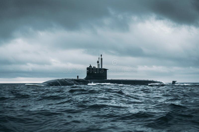 Gran submarino hermoso flotando en medio del océano durante la misión libre illustration