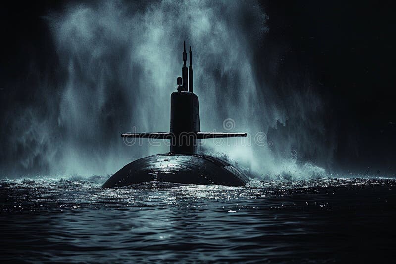 Gran submarino hermoso flotando en medio del océano durante la misión libre illustration