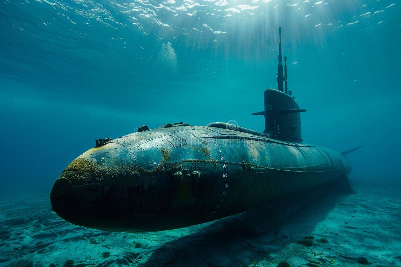 Gran submarino hermoso flotando en medio del océano durante la misión libre illustration
