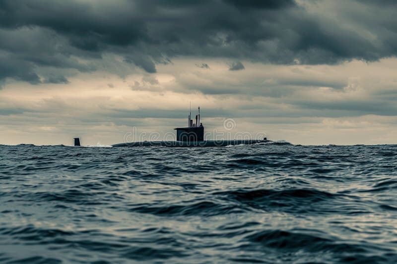 Gran submarino hermoso flotando en medio del océano durante la misión ilustración del vector