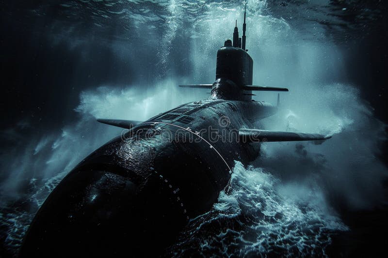 Gran submarino hermoso flotando en medio del océano durante la misión libre illustration