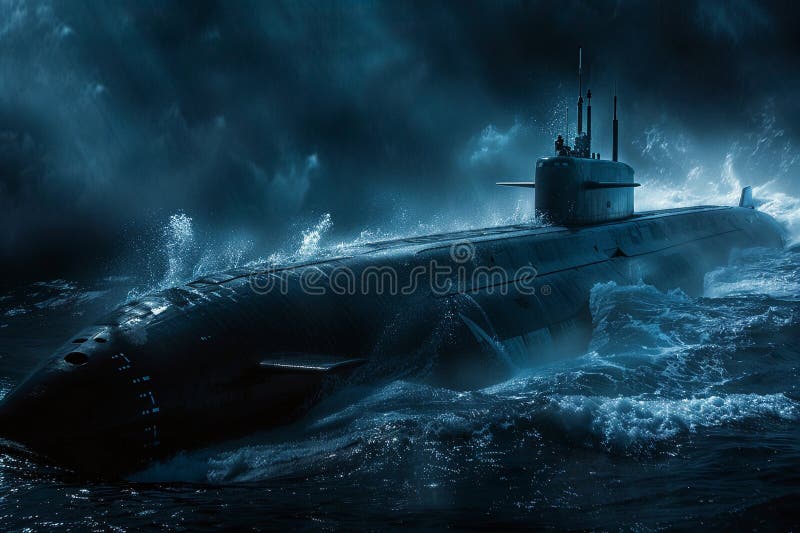 Gran submarino hermoso flotando en medio del océano durante la misión libre illustration
