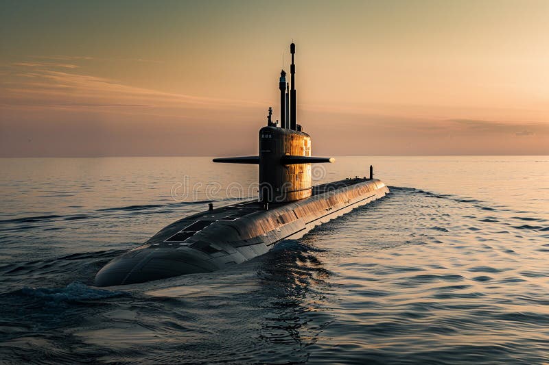 Gran submarino hermoso flotando en medio del océano durante la misión libre illustration