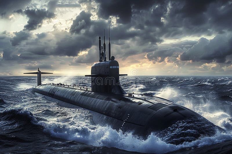 Gran submarino hermoso flotando en medio del océano durante la misión libre illustration