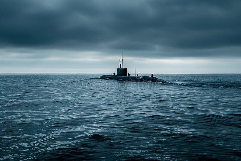 Gran submarino hermoso flotando en medio del océano durante la misión libre illustration