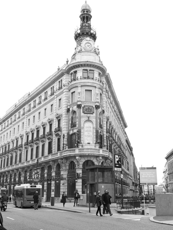 Historic Metropolis Building and the Gran Via is a Madrid's landmark celebrated it's 100 years. View of Gran via and Metropolis on Feb 22, 2013 in Madrid, Spain. Historic Metropolis Building and the Gran Via is a Madrid's landmark celebrated it's 100 years. View of Gran via and Metropolis on Feb 22, 2013 in Madrid, Spain.