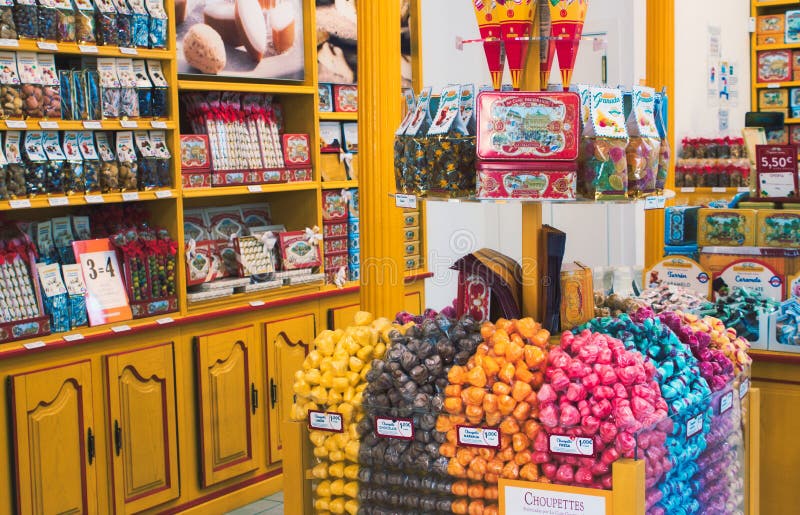 Granada / Spain August 21 2019 Interior of a Sweet Shop with Assorted Confectionery Editorial