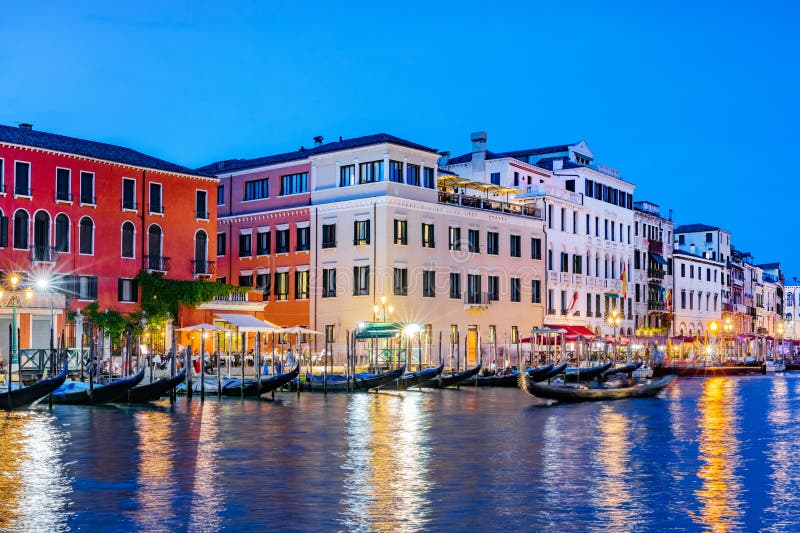 Grand Canal in Venice, Italy at Night. Stock Photo - Image of service ...