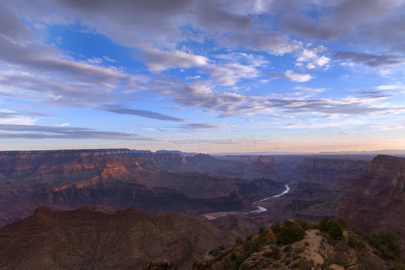 Grand Canyon and the colorado river at sunrise from the Desert View in Arizona; USA