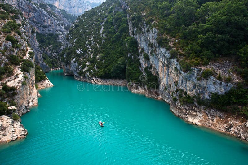 Lonely boat at the entrance of Grand Canyon du Verdon