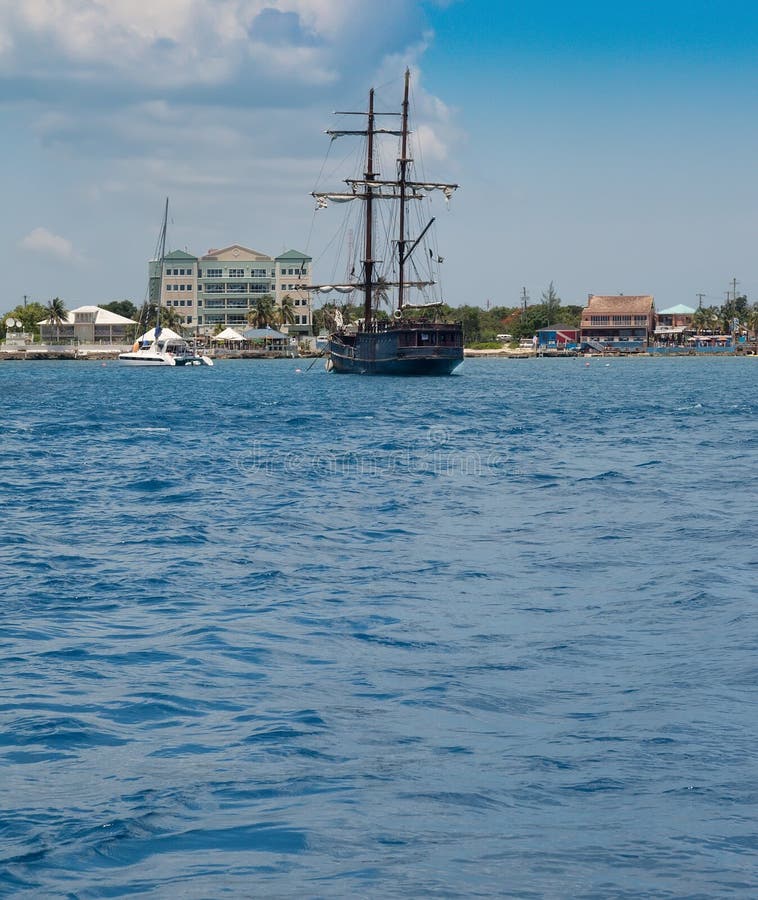 Old fashioned sailing ship in the harbor in Grand Cayman, Cayman Islands. Old fashioned sailing ship in the harbor in Grand Cayman, Cayman Islands