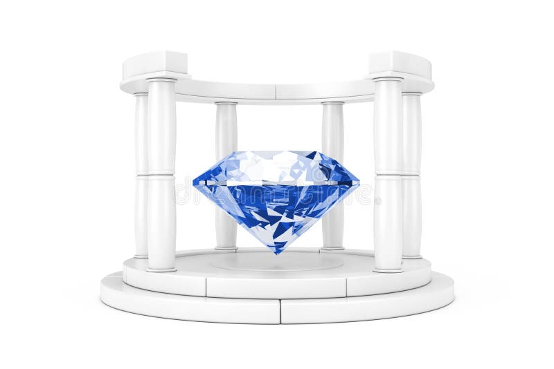 Grand diamant clair bleu au centre du podium antique blanc avec des colonnes en Clay Style rendu 3d illustration de vecteur Grand diamant clair bleu au centre du podium antique blanc avec des colonnes en Clay Style rendu 3d illustration de vecteur