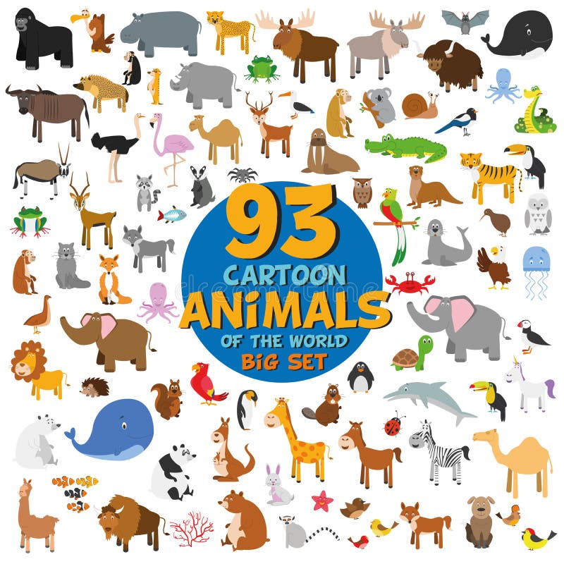 Grand ensemble de 93 animaux mignons de bande dessinée du monde illustration libre de droits Grand ensemble de 93 animaux mignons de bande dessinée du monde illustration libre de droits