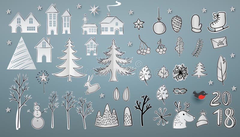 Grand ensemble de coupe de papier de Noël illustration stock Grand ensemble de coupe de papier de Noël illustration stock