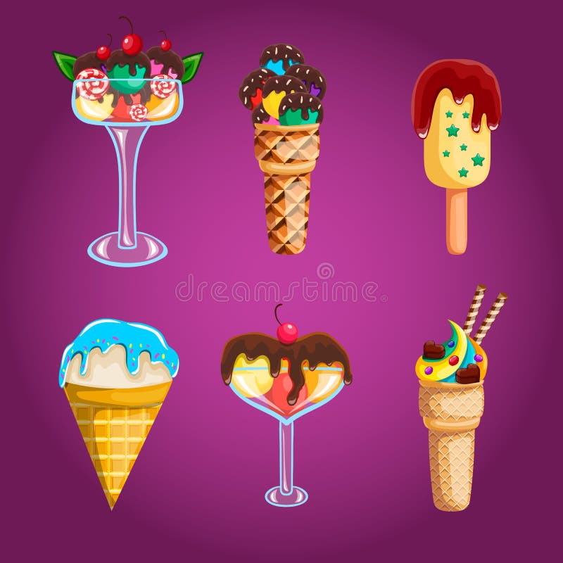 Grand ensemble de crème glacée différente de vecteur illustration stock Grand ensemble de crème glacée différente de vecteur illustration stock