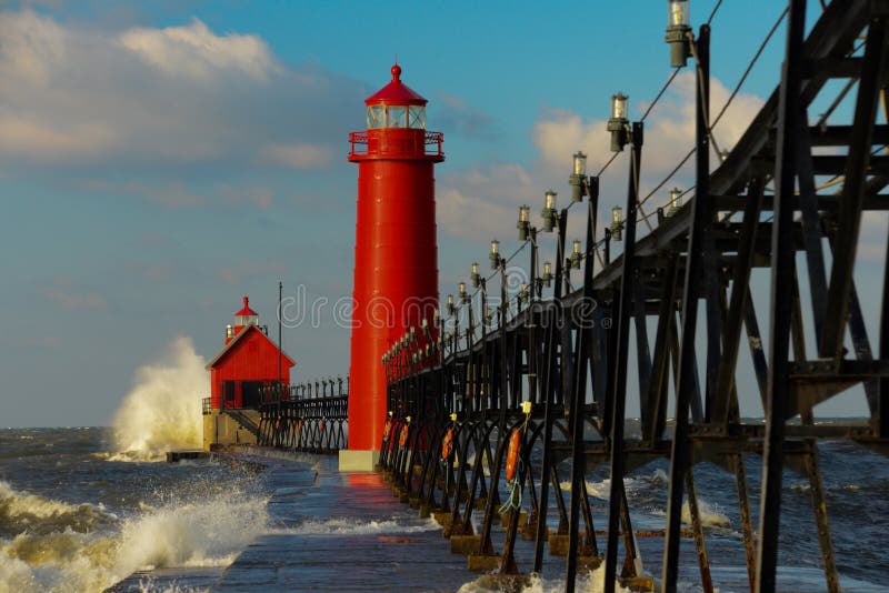 Grand Haven Lighthouse with Big Waves