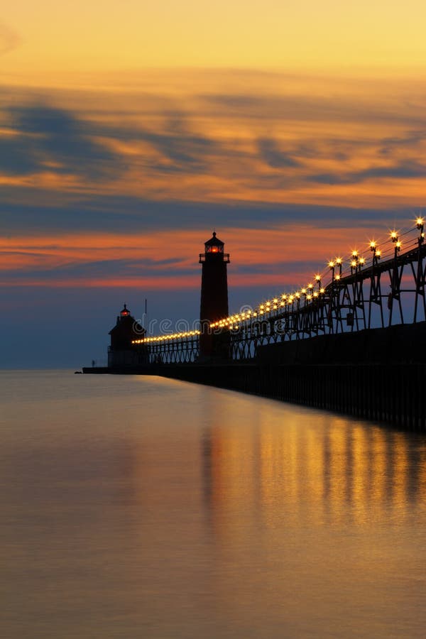 Grand Haven Pier at Night - Michigan, USA royalty free stock photography Grand Haven Pier at Night - Michigan, USA royalty free stock photography