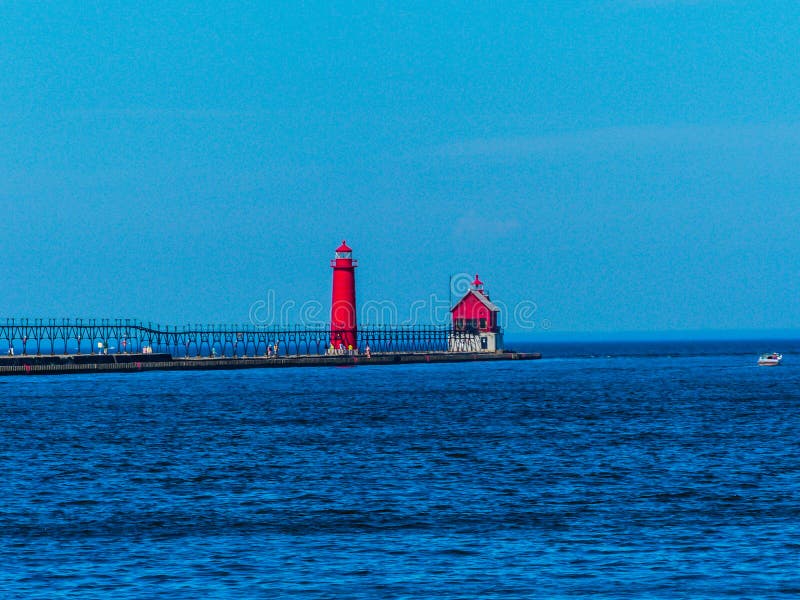Grand Haven South Pierhead Inner Light Stock Image Image of water