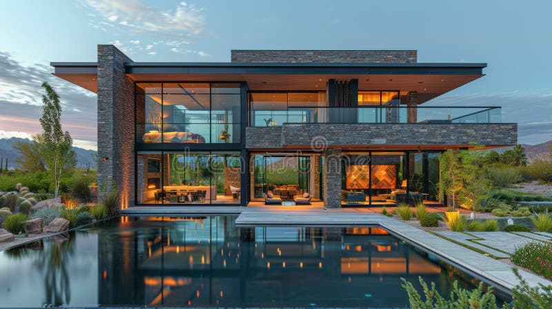 Large House Overlooking Lake stock images