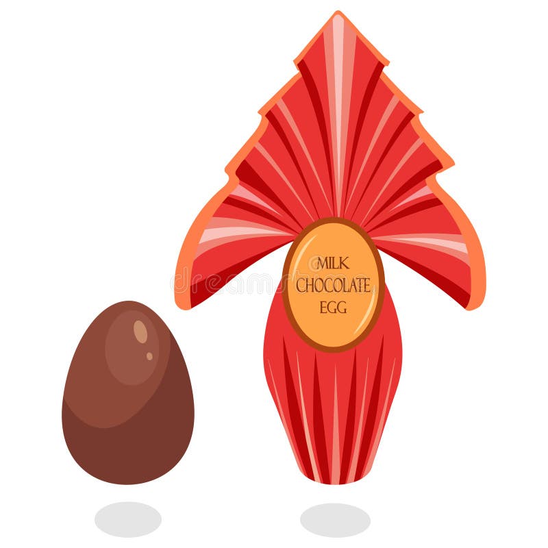 Large chocolate egg without packaging and packed in red wrapping paper. Greek Easter children's sweet for a gift. Vector illustration. Large chocolate egg without packaging and packed in red wrapping paper. Greek Easter children's sweet for a gift. Vector illustration