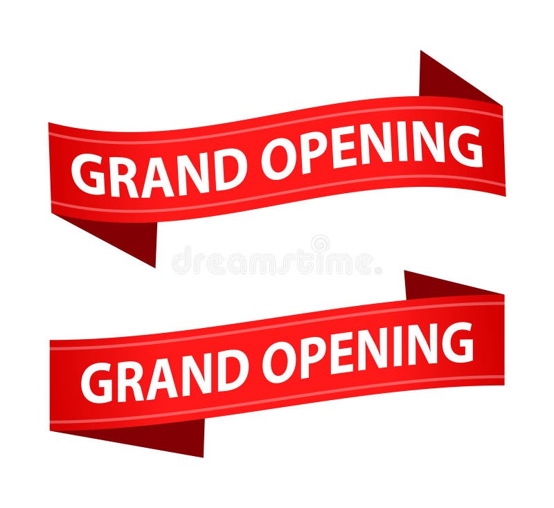 Grand Opening Red Ribbon Banner Design Template Stock Vector