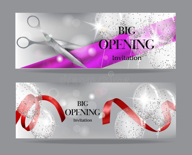 Grand opening banners with transparent air balloons and shiny konfetti vector illustration Grand opening banners with transparent air balloons and shiny konfetti vector illustration