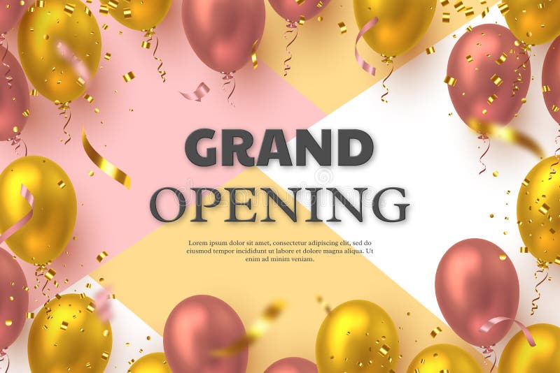 Grand Opening Ceremony Banner With Golden Confetti Royalty Free