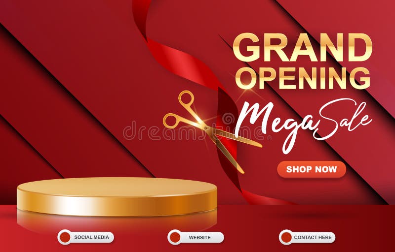 Grand opening mega sale template banner with blank space 3d podium for product sale with abstract gradient red background design royalty free illustration