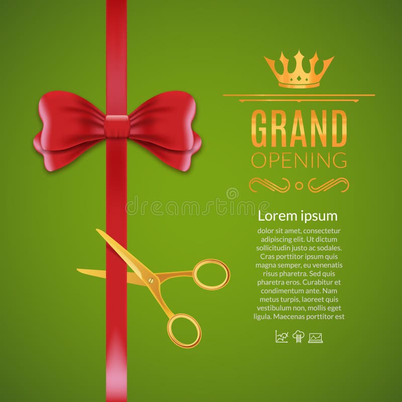 Grand Opening Red Ribbon and Bow. Ceremony Scissor Ribbon Cut Background Vector - of grand, ceremony: 83080289