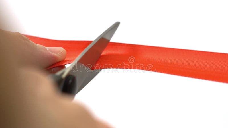 Grand opening - scissors cutting red ribbon stock video