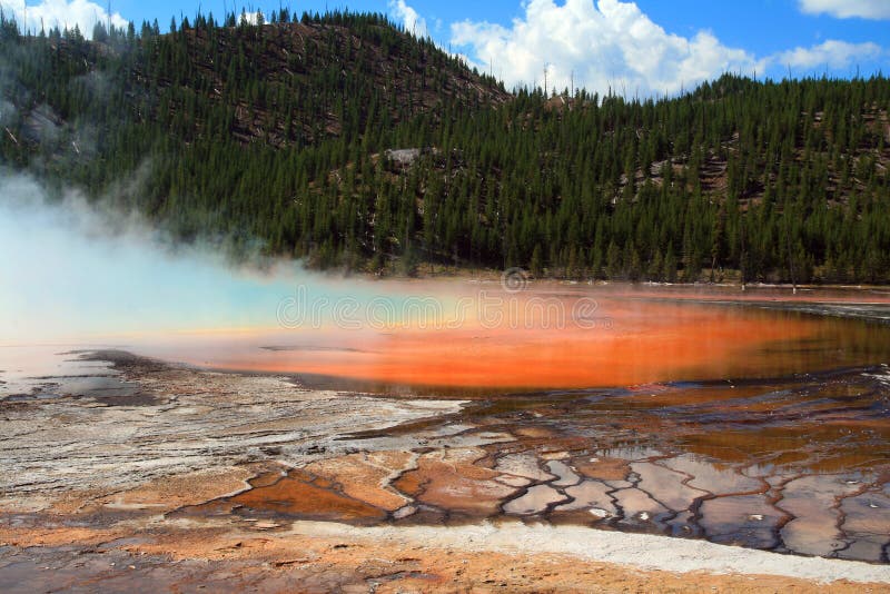 Grand Prismatic Spring in the Midway Geyser Basin in Yellowstone National Park in Wyoming stock images Grand Prismatic Spring in the Midway Geyser Basin in Yellowstone National Park in Wyoming stock images