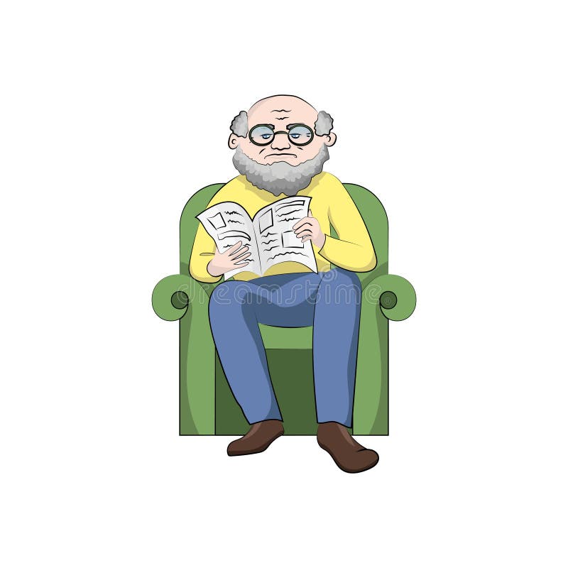 Grand-père dans une chaise lisant un journal Couleur de vecteur illustration stock Grand-père dans une chaise lisant un journal Couleur de vecteur illustration stock