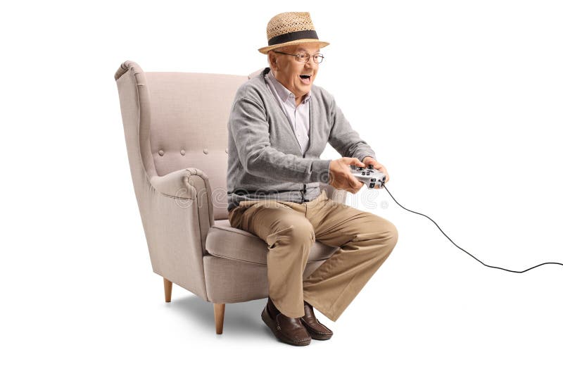 Grand-père jouant des jeux vidéo photo stock Grand-père jouant des jeux vidéo photo stock
