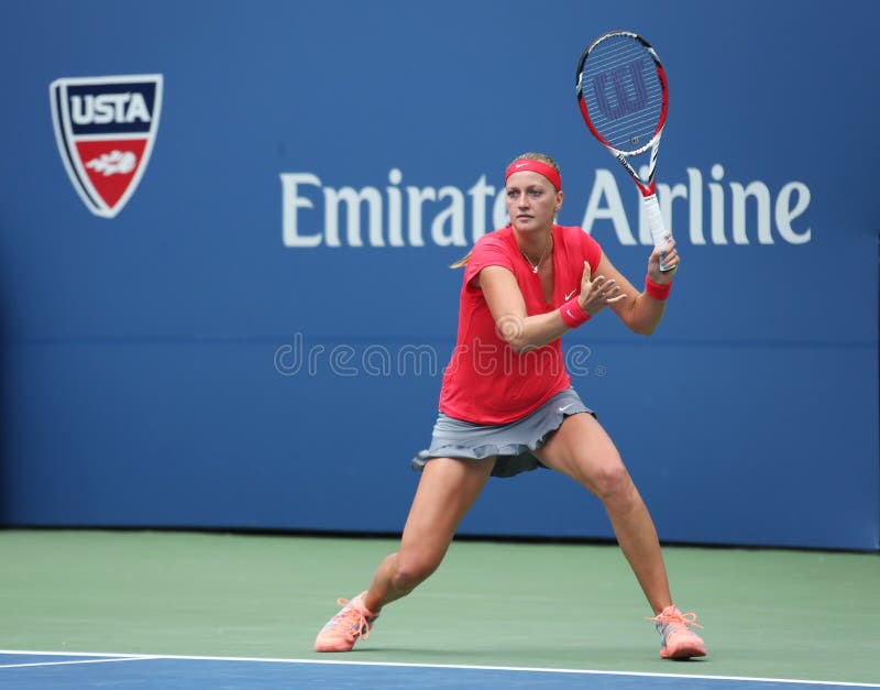 Grand Slam champion Petra Kvitova during first round match at US Open 2013 against Misaki Doi at Billie Jean King National Tennis stock image Grand Slam champion Petra Kvitova during first round match at US Open 2013 against Misaki Doi at Billie Jean King National Tennis stock image