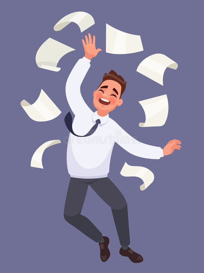 Grand Succes Dans Le Travail Joie D Employe De Bureau Sautee Et Thro Illustration Stock Illustration Du Illustration Fete
