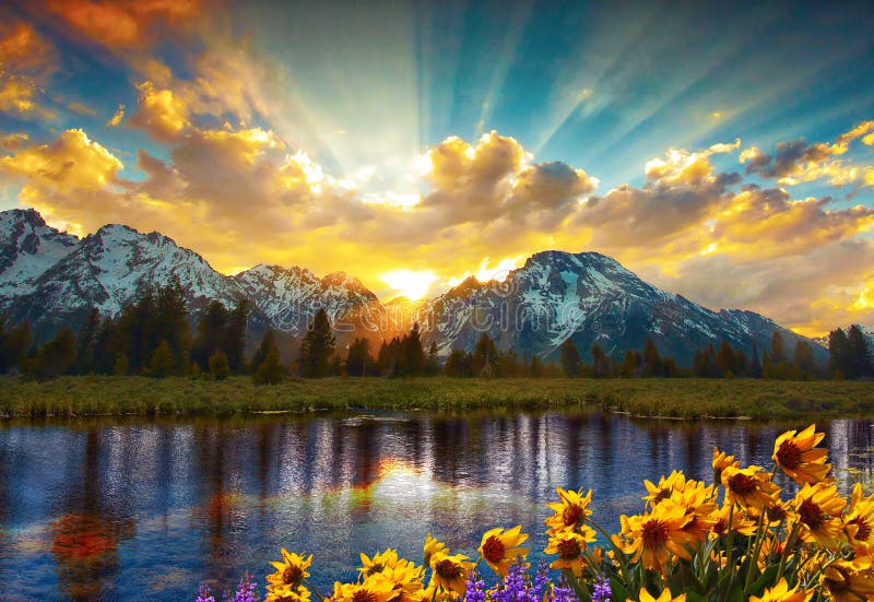 Grand Tetons and reflection