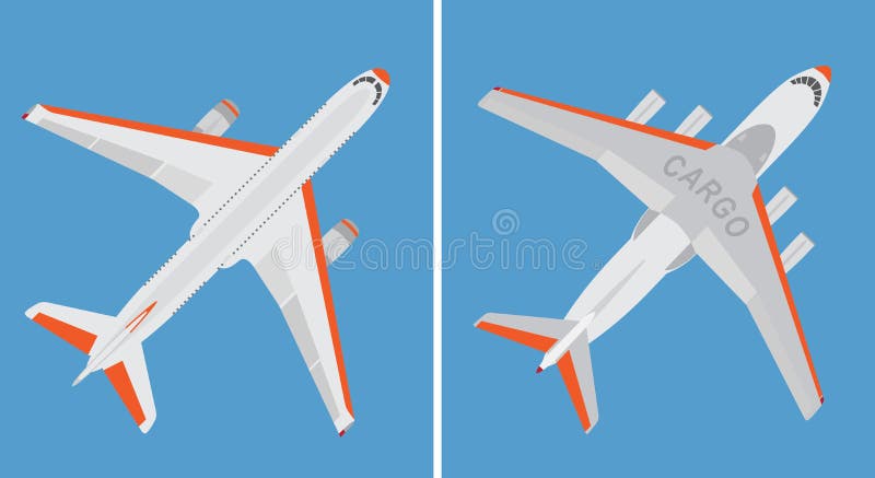 Grande aeroplano del carico e dell'aereo commerciale isolato su fondo blu royalty illustrazione gratis Grande aeroplano del carico e dell'aereo commerciale isolato su fondo blu royalty illustrazione gratis