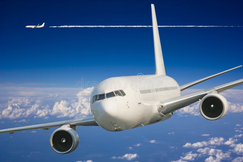 Large passenger plane flying in the blue sky. Large passenger plane flying in the blue sky