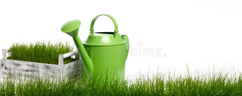 Extra large horizontal strip of grass and garden tools on white background. Extra large horizontal strip of grass and garden tools on white background.