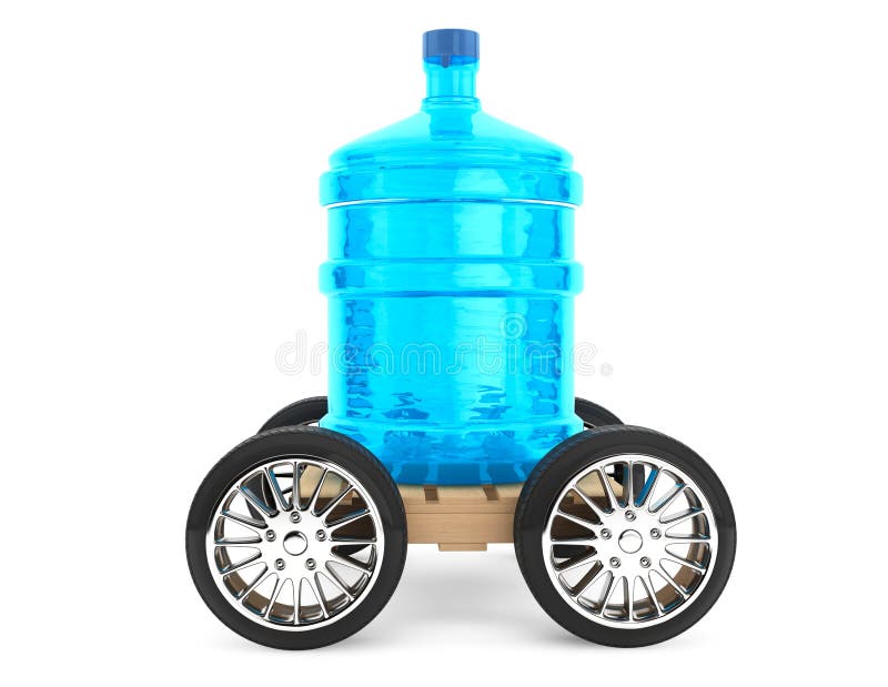 Grande bouteille d'eau potable avec des roues images libres de droits Grande bouteille d'eau potable avec des roues images libres de droits