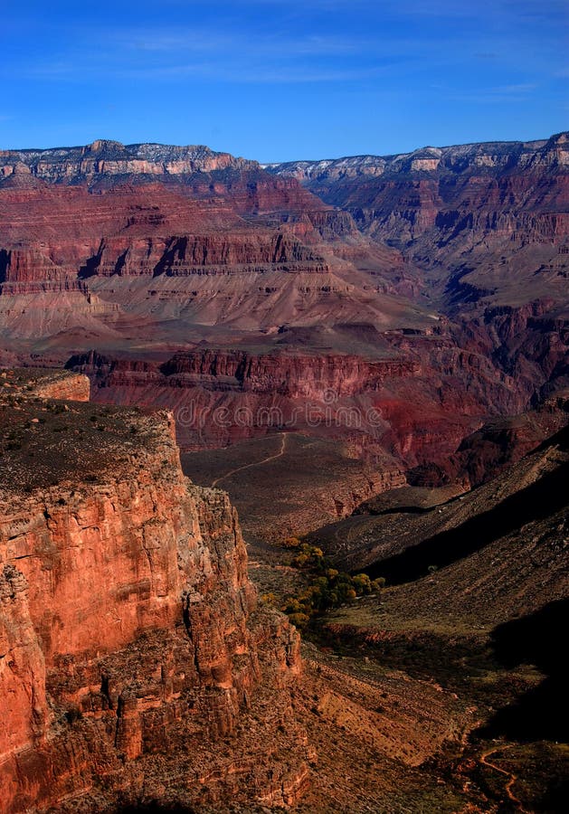 A view of the canyon descending from the popular Bright Angel trail in Grand Canyon National Park. Indian Garden, a stopping point on the Bright Angel Train has recently been renamed: Havasupai Gardens to honor the Havasupai Tribe. A view of the canyon descending from the popular Bright Angel trail in Grand Canyon National Park. Indian Garden, a stopping point on the Bright Angel Train has recently been renamed: Havasupai Gardens to honor the Havasupai Tribe.