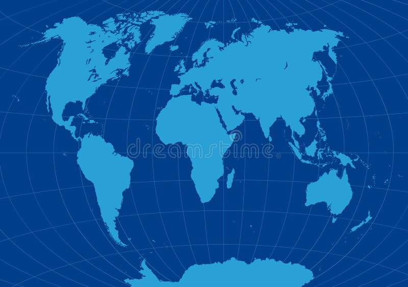 Grande carte détaillée du monde de contour avec les méridiens et les parallèles.