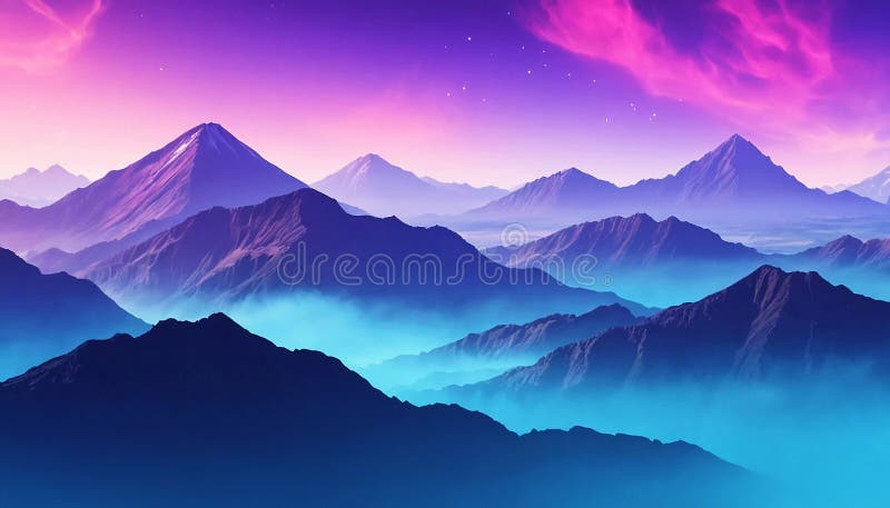 Grande chaîne de montagnes avec plusieurs sommets sous un ciel étoilé. Le illustration libre de droits