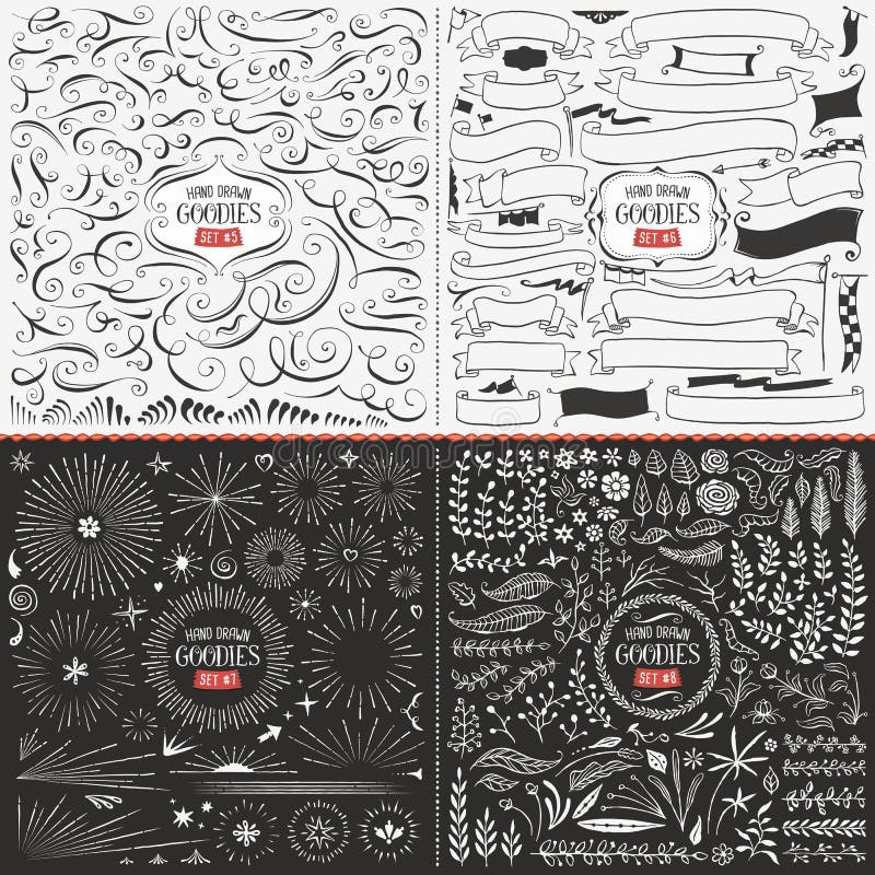 Grande collection d'éléments tirés par la main de conception de vecteur illustration stock Grande collection d'éléments tirés par la main de conception de vecteur illustration stock